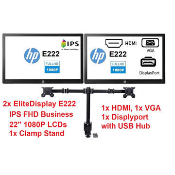 HP 2x EliteDisplay E222 21.5" Business LCDs
